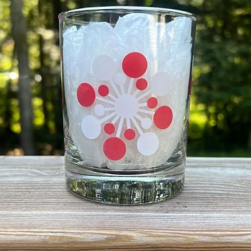 Vintage Crate & Barrel Atomic Red and White Snowflake Double Old Fashioned Glass